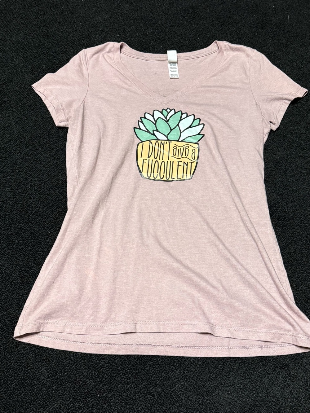 District Pink V-Neck Tee with Succulent Graphic
